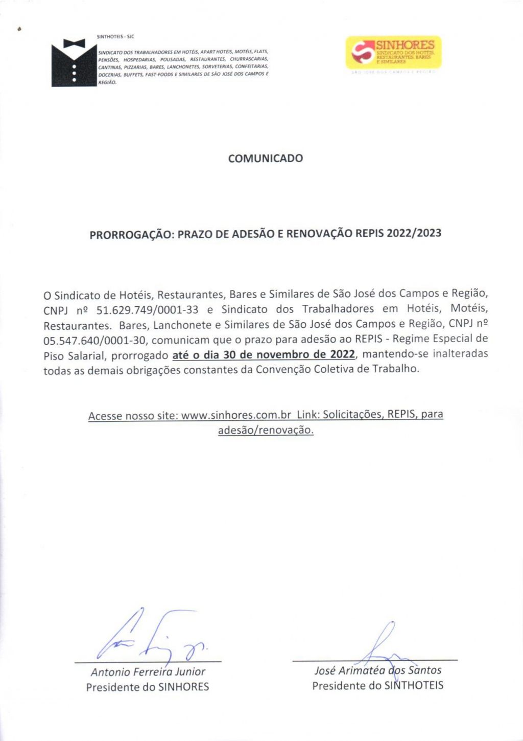REPIS da base São José dos Campos tem prazo prorrogado para 30 de novembro