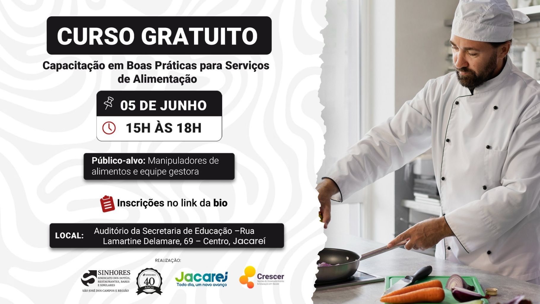 Capacitação gratuita para profissionais da alimentação